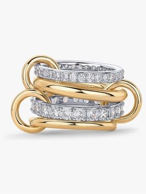 14K Gold Plated Interlocked Stackable Ring - Statement Mixed Metals Chain Stack